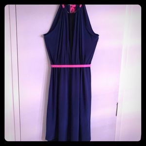 New T Tahari Blue & Pink Ribbon Tie Halter Dress